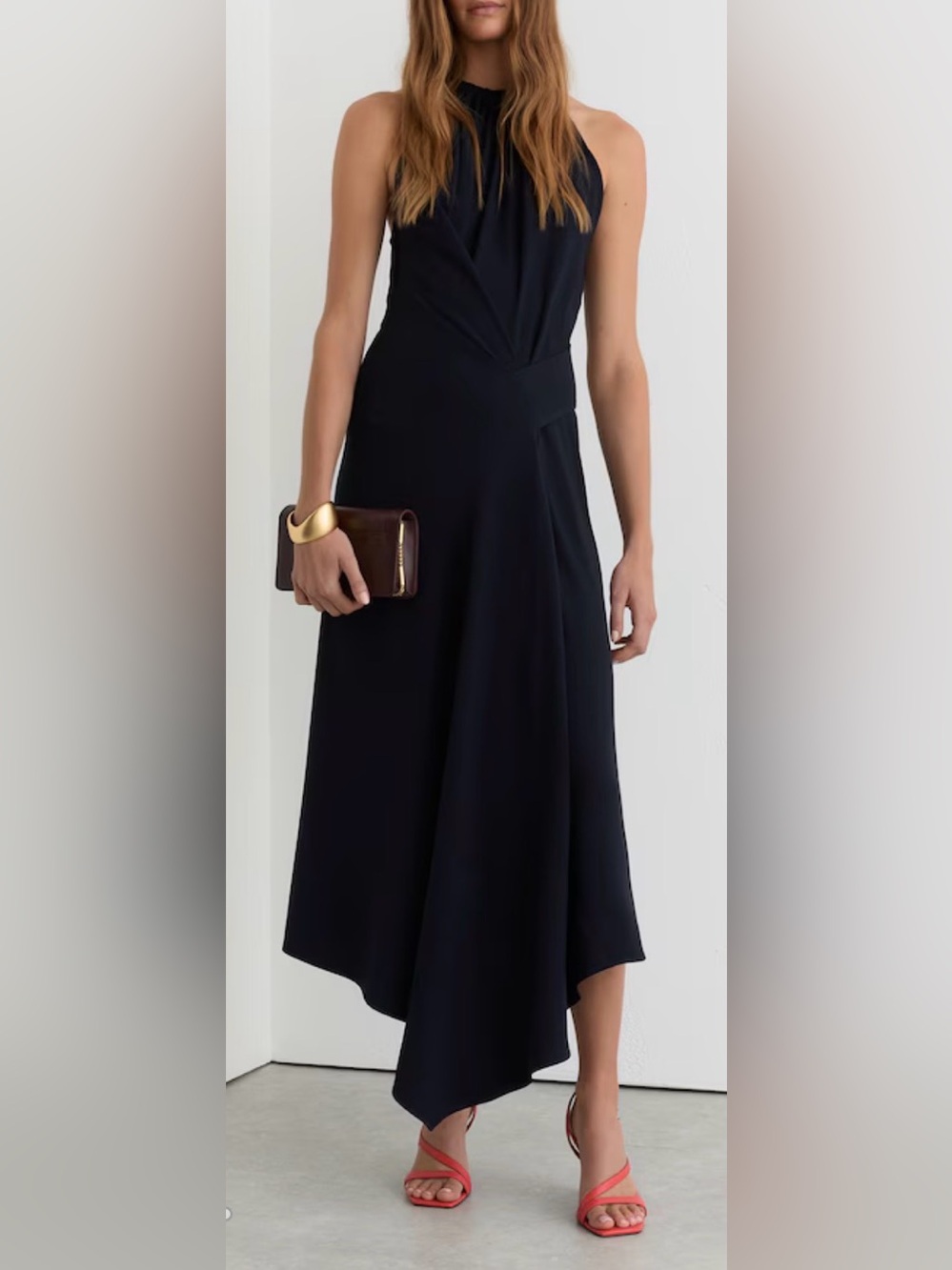 NEW REISS Maeve Drape-Detail Sleeveless Midi Dress in Navy Sz 10